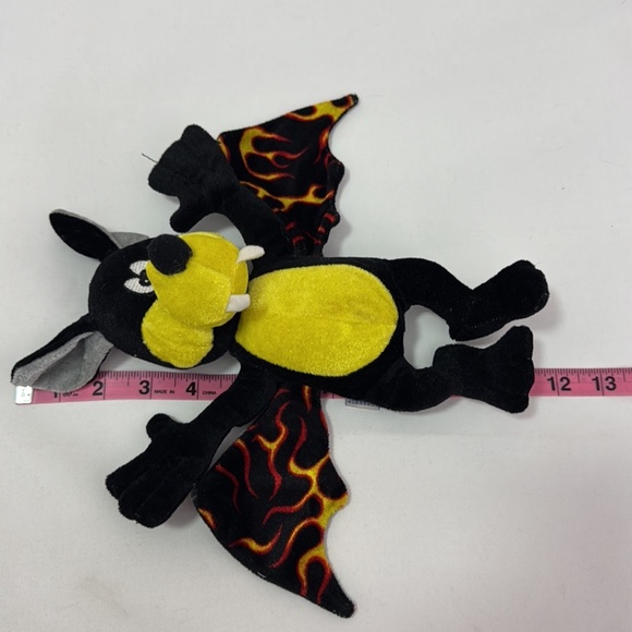 B J Toy Co Halloween 11" Black Yellow Vampire Fanged Bat Plush Flame Wings 2011 - Picture 5 of 7
